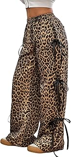 Pantalones holgados con cintura elástica para mujer, pantalones casuales con lazo, pierna ancha con bolsillo, pantalones Y2K para salir de viaje