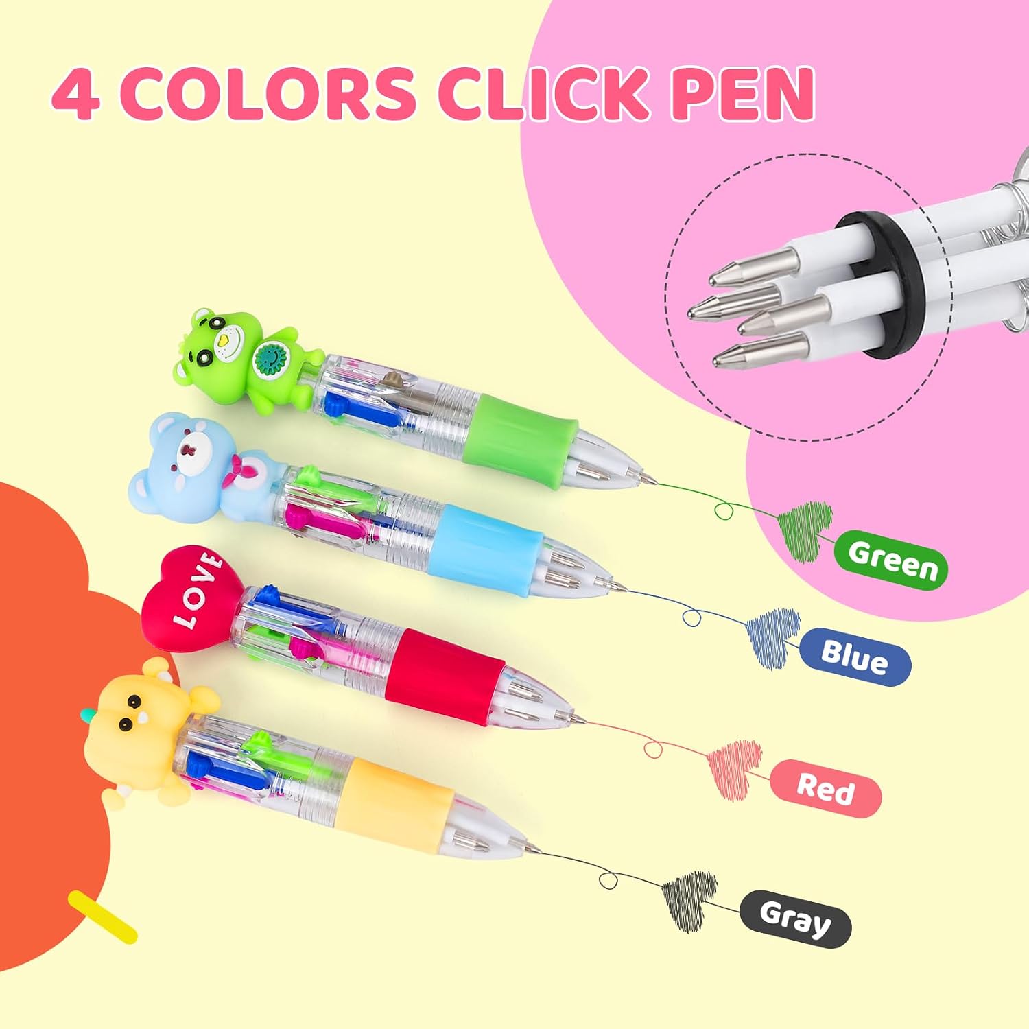 100Pcs Mini Multicolor Pens in One 4-in-1, Cute Pens Bulk for Kids, Delightful Ballpoint Pen Back To School Gifts, Assorted Ink Kawaii Pen
