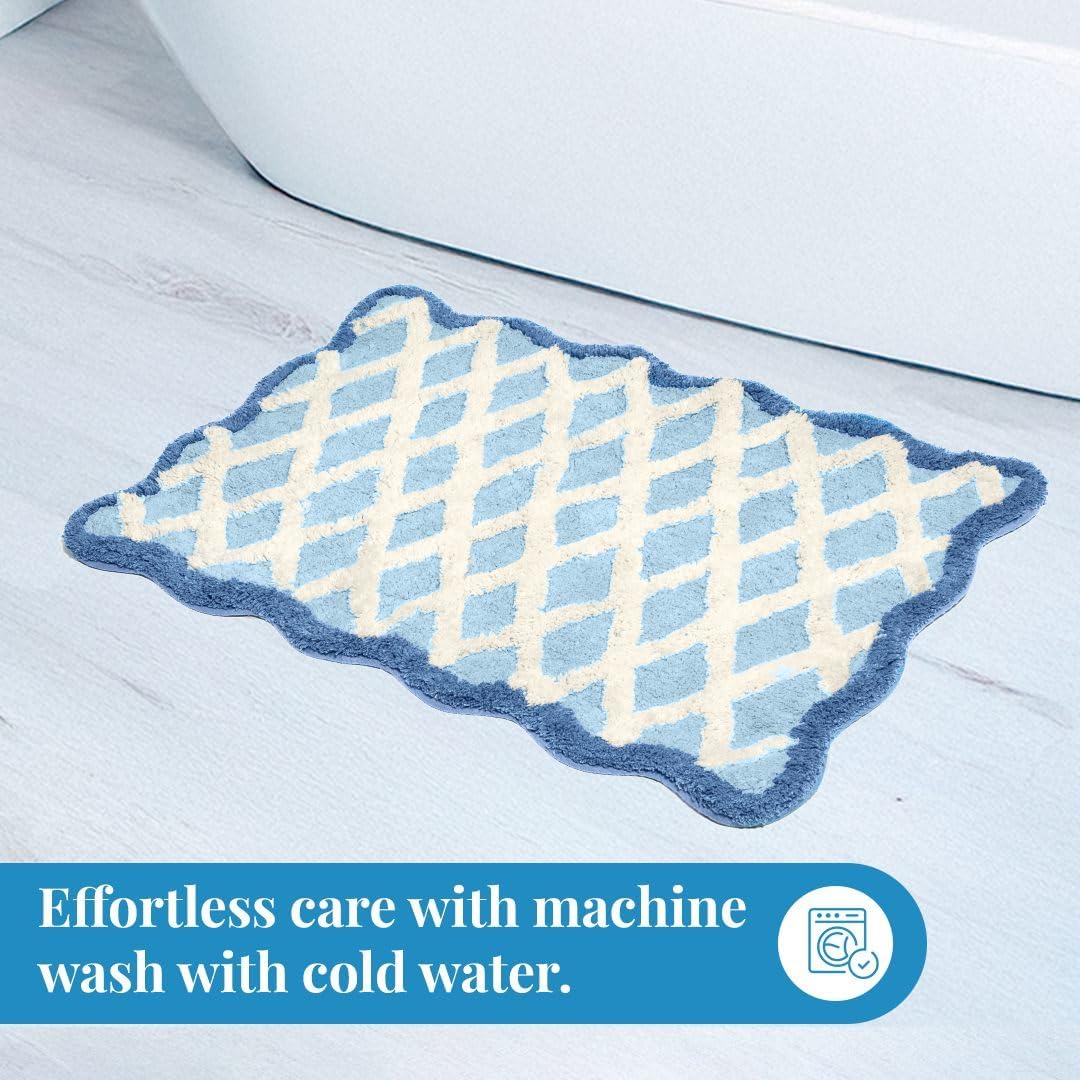 Folkulture Bathroom Rugs (20 x 30) | Cute Blue Bath Rugs Or Abosrbent Bath Mats for Bathroom, Washroom, Toilet | Quick Drying, Machine Washable, Non Slip Bathroom-Mat for New Home Essentials