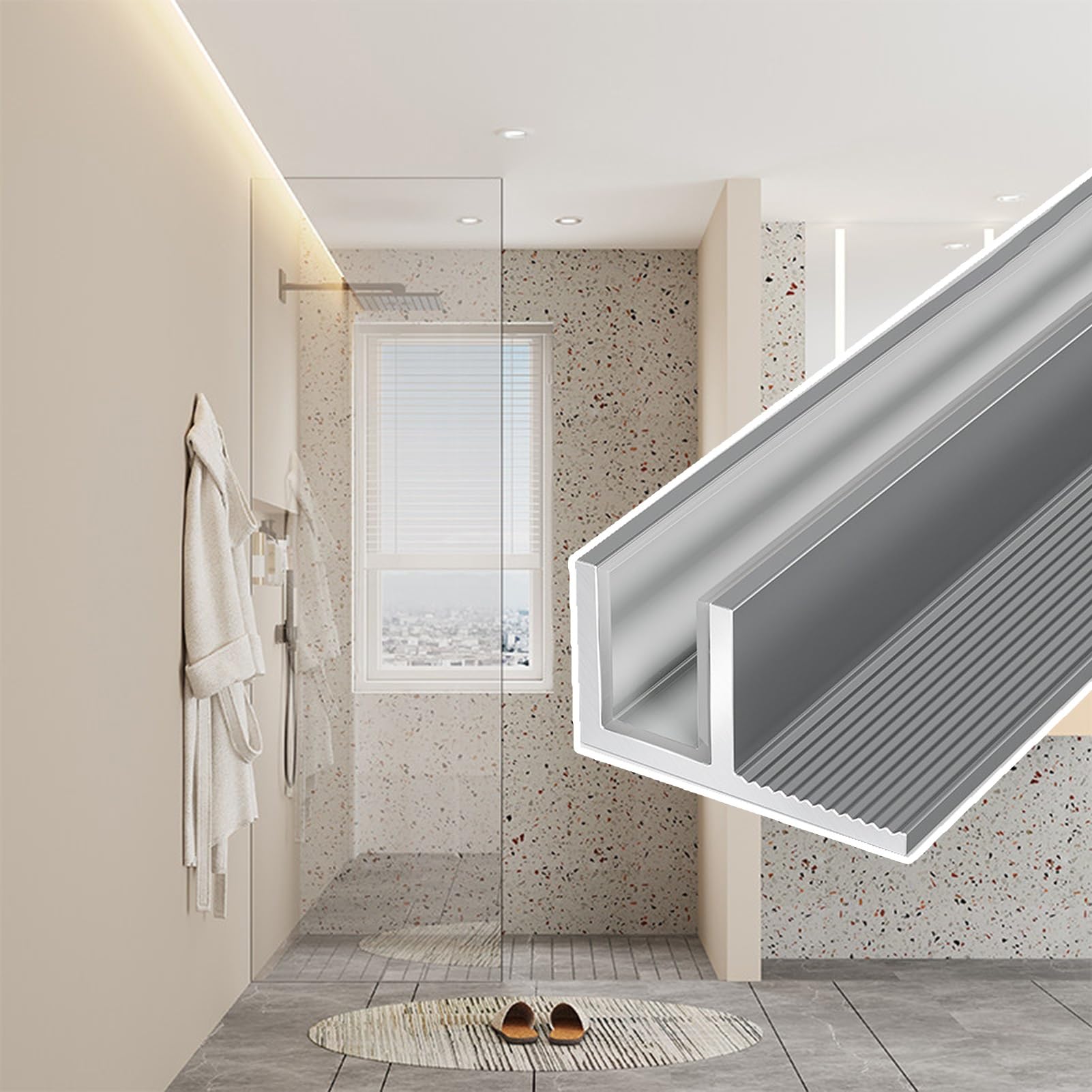Kittivity Gray F-Shaped Frameless Glass Channel With Protective Pad, Embedded Partitions Panels Retaining Track Hardware Kit, Heavy Duty Fixed Slot(,L2.1m/6.9Ft)