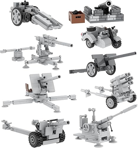 Juego de bloques de construcción de armas de artillería de la Segunda Guerra Mundial (710 unidades). MOC piezas de ladrillos militares juegos de