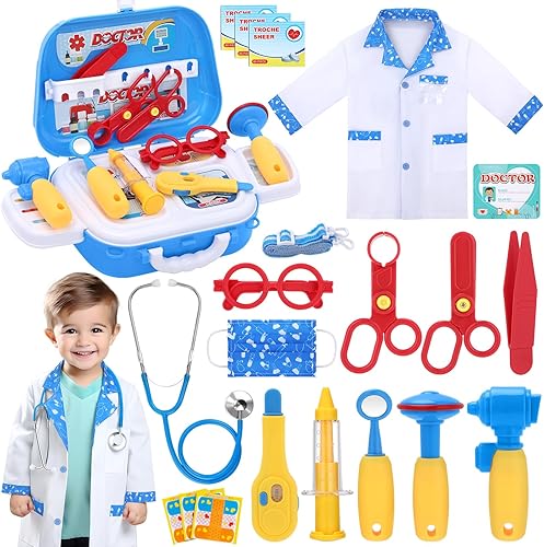 Miniatura 1 de GINMIC Kit de juego de médico para niños, juego de 22 piezas con disfraz de médico de juego de rol y funda de transporte para niños pequeños y