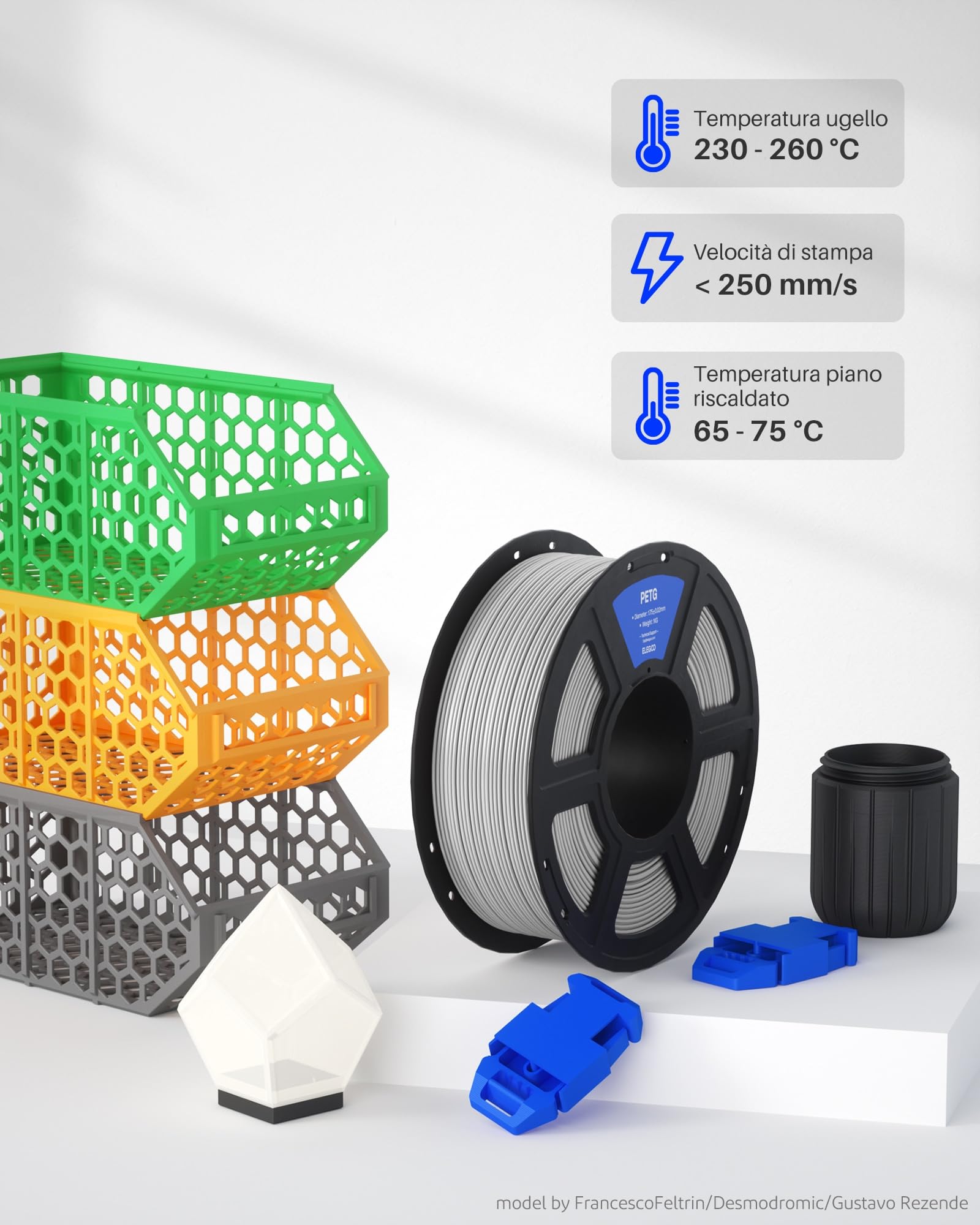 ELEGOO PETG Filamento 1,75 mm Bianco 1KG, Filamento per Stampante 3D Precisione Dimensionale +/- 0,02 mm, Bobina da 1kg Compatibile con la Maggior Parte delle Stampanti 3D FDM