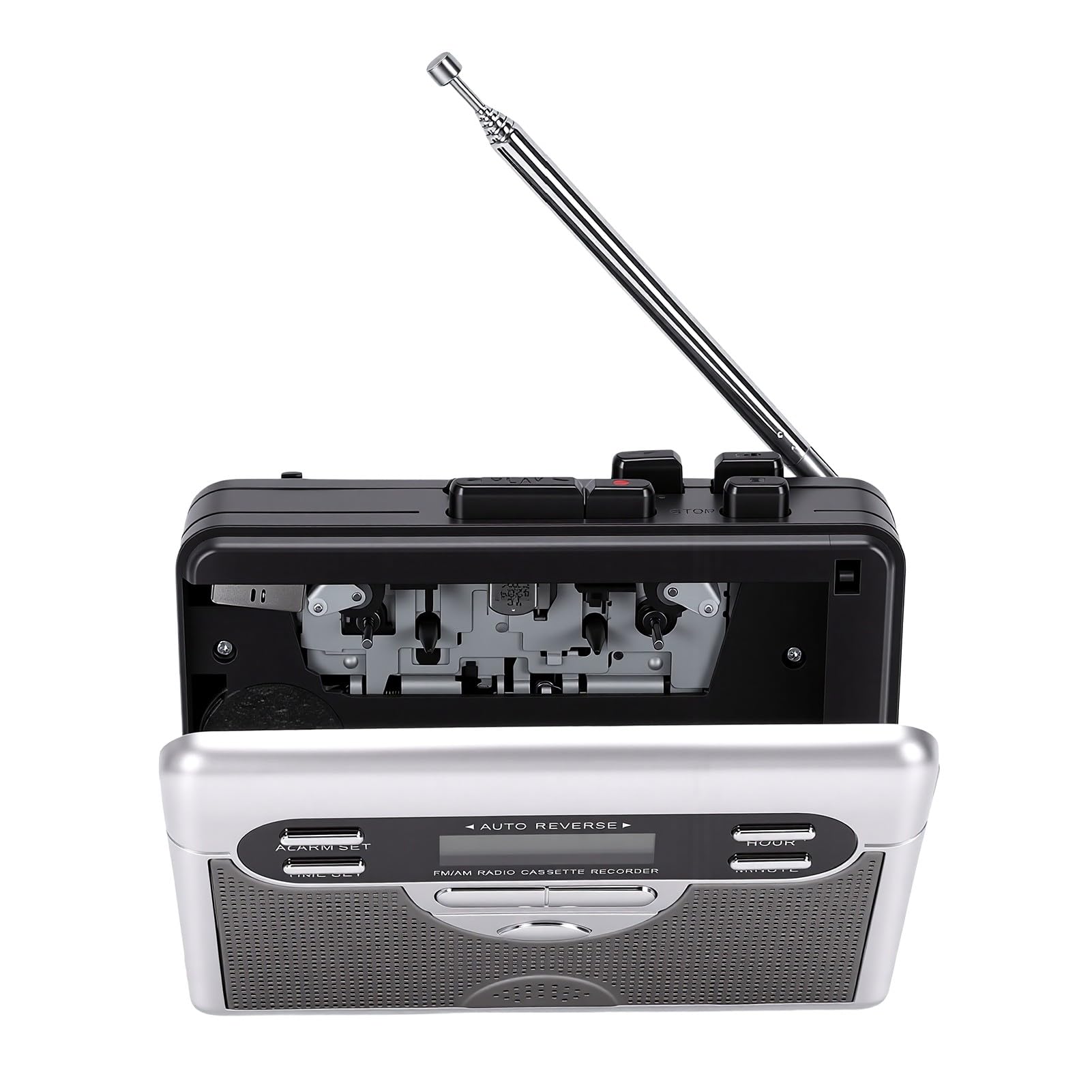 CCYLEZ Odtwarzacz Kaset Retro, Radio AM/FM z Wyświetlaczem LCD, Automatyczny Rewers i Gniazdo Słuchawkowe do Osobistego słuchania.