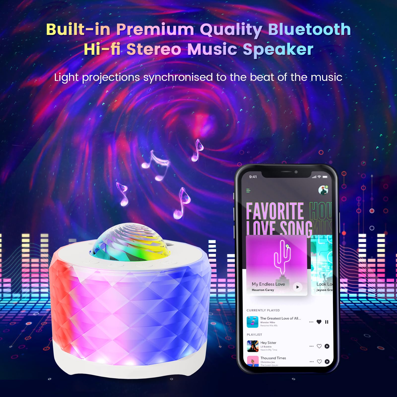 Proiettore Galaxy, 3 in 1 RGB Musica Aurora, luce notturna con altoparlante Bluetooth e rumore bianco, per bambini, adulti, decorazioni per la casa