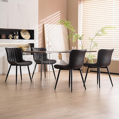 Miniatura 3 de YOUNUOKE Juego de 2 sillas de comedor tapizadas modernas de mediados de siglo, cómodas sillas de piel sintética sin brazos con patas de metal para