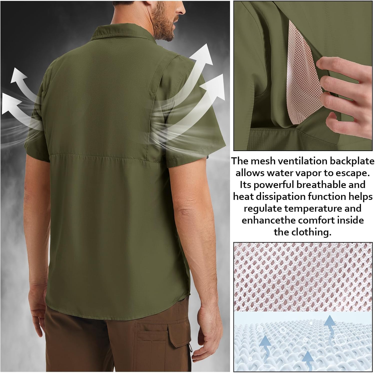 Men's Safari Hiking Fishing UPF 50+ UV Short Sleeve Button Shirt Lightweight Cooling Quick Dry Outdoor Sun Protection Shirts
