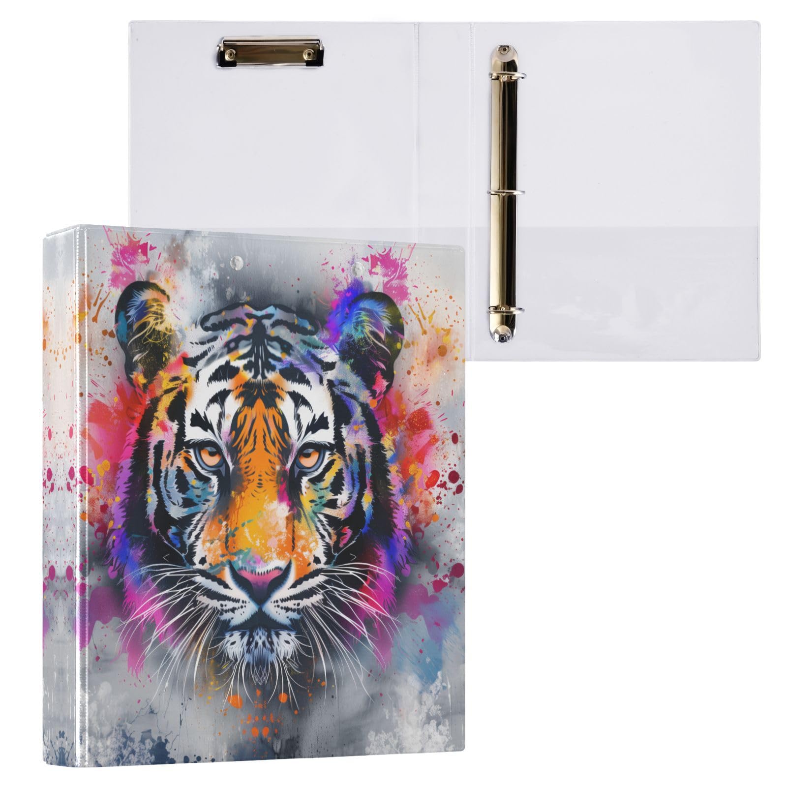 Sletend 3 Ring Binder 1.5 Inch Tiger Three Ring Binder Cute Binder with 3 Storage Pockets for Women School Office Supplies, E01W24021