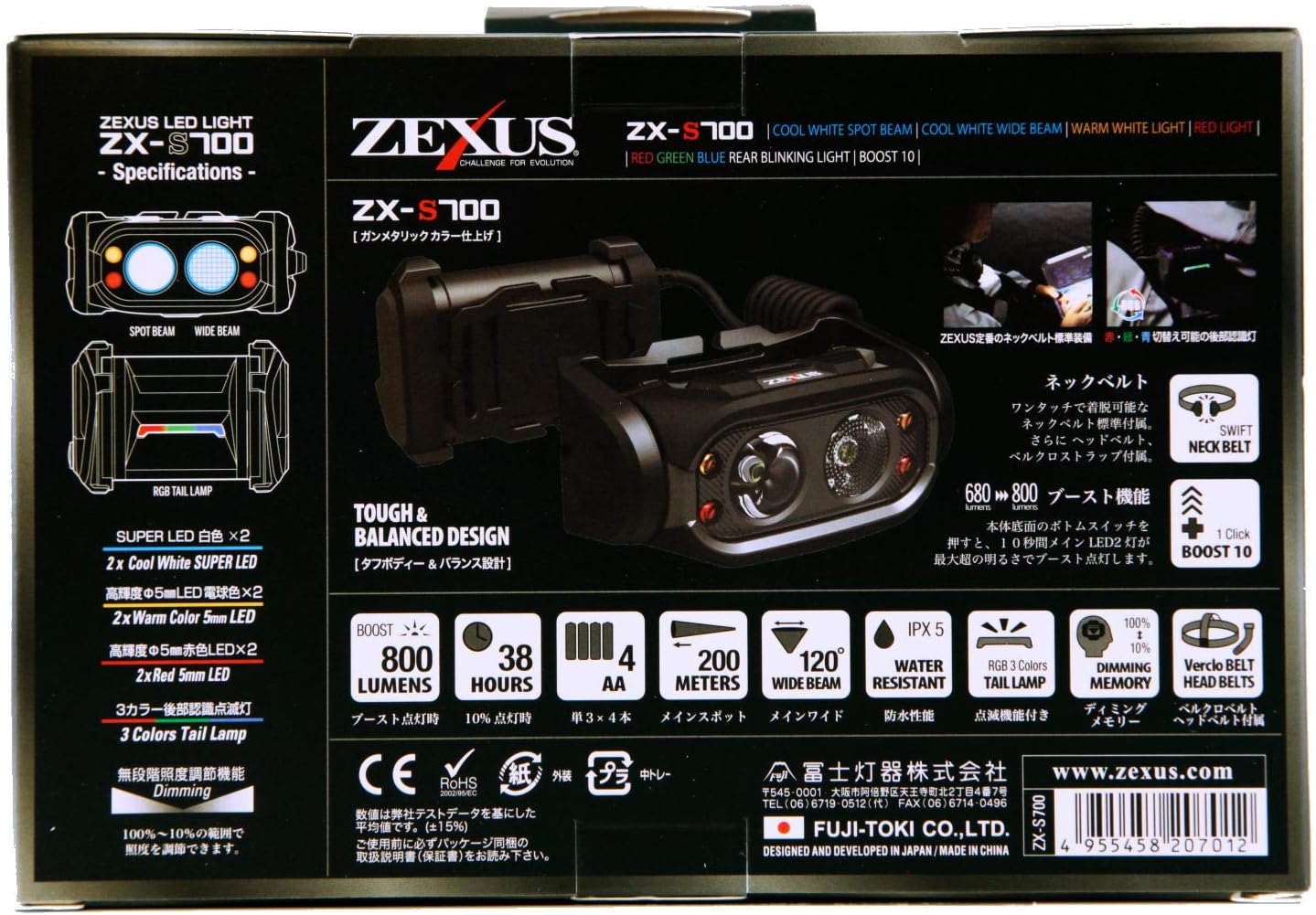 冨士灯器 ZEXUS(ゼクサス) LEDライト ZX-S700 ネックベルト付 [最大800
