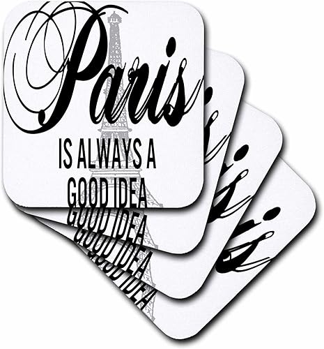 3dRose CST_211116_2 Paris is Always A Good Idea Over A Gray Eiffel Tower Posavasos suaves, (juego de 8)