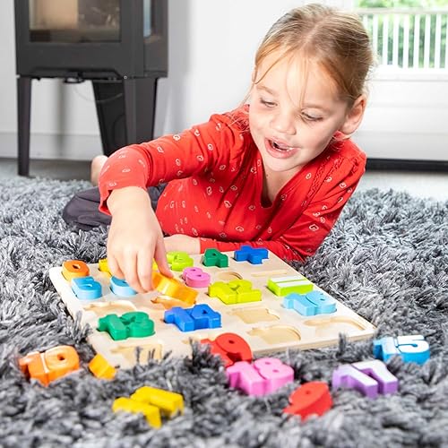 Miniatura 5 de New Classic Toys Rompecabezas de números, juguetes educativos de madera para niños y niñas de 2 años, aprenden a contar