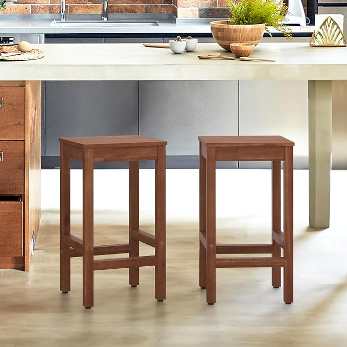 Set 2 Butacos 26 pulg Altura Madera Acacia Marrón miniatura 2