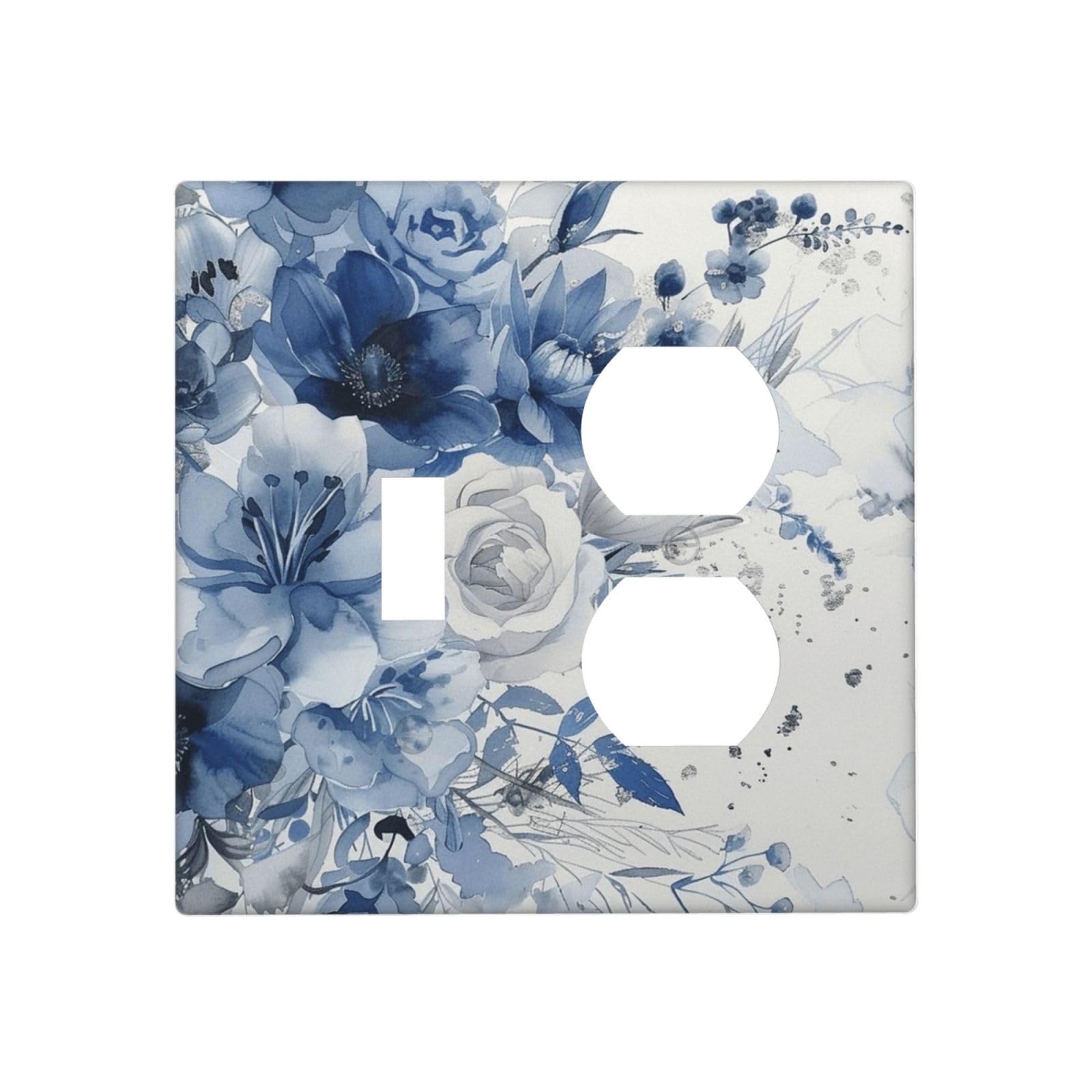 DWBGUO Decorative Outlet Covers Elegant Watercolor Blue White Rose Floral 2 Gang Wall Plate Single Toggle Duplex Combo Light Switch Covers Switch Plate Cover for Bathroom Living Room Decor