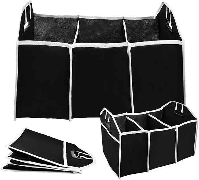 Zsanhua Car Boot Organiser, Multi-Compartment Collapsible Folding Vehicle Tidy Storage Box Case Car Trunk Storage Bag with Non-Slip Carry Handles Travel Organiser Tool Bag - Car Accessories
