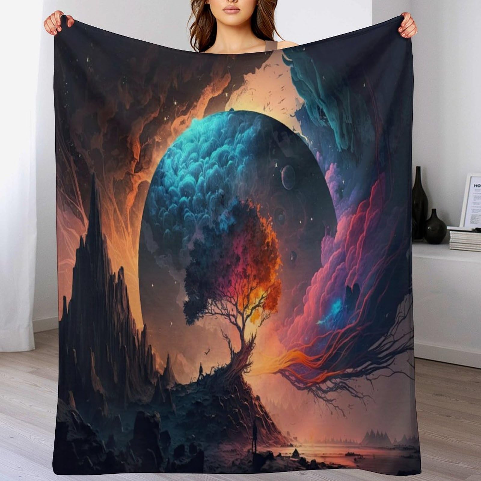 Couverture flannel polaire haut de gamme motif paysage pour lit et sofa