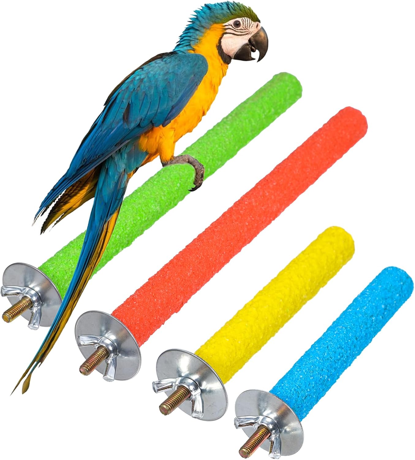 SynHHergyx 4pcs Colorful Wood Bird Perch Stands - Paw Grinding Toys for Parakeets, Cockatiels, Conures, Budgies Cage Accessories