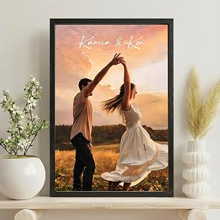 Julyly POD Custom Oil Painting Wall Decor, Oil Painting Couple Canvas, Couple Gift, Personalized Gift for Her, Him, Wife, Husband, Gifts Valentine Birthday Wedding Christmas Anniversary for Men Women