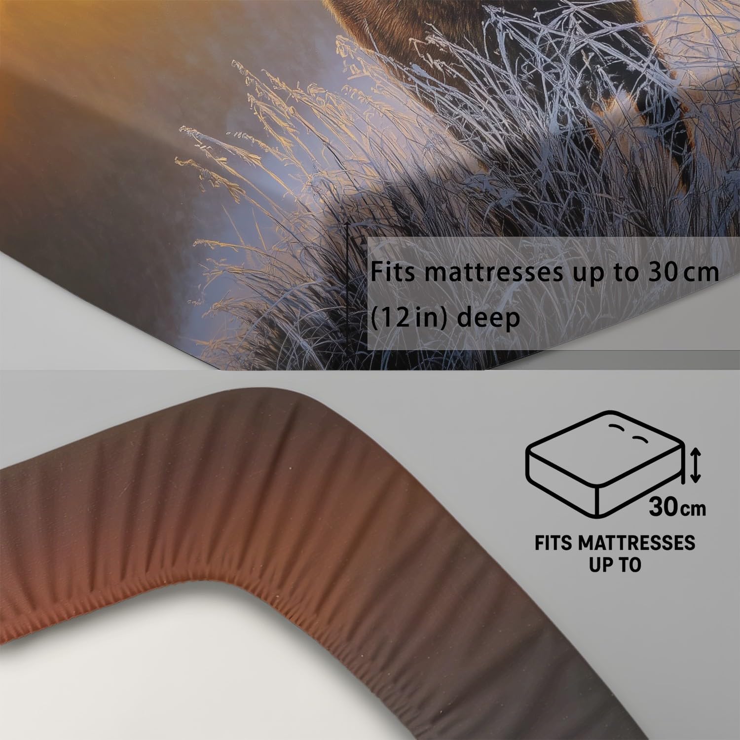 Wilderness jeleń prześcieradło z gumką 3D, realistyczny zestaw pościeli z motywem dzikiej przyrody, 30 cm, głęboka kieszeń, mikrofibra, oddychające, małe podwójne prześcieradło dla dzieci, nastolatków