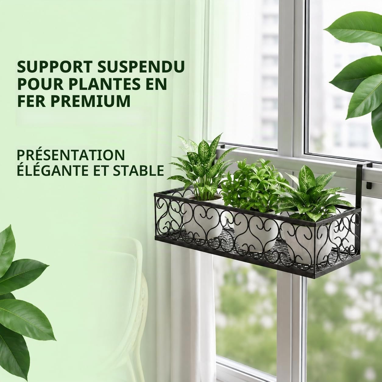 Support Pot de Fleurs, Pots Suspendus Balcon Stockage de Plantes Fer avec Crochet Amovible pour Clôture, Jardin, Mur Décor