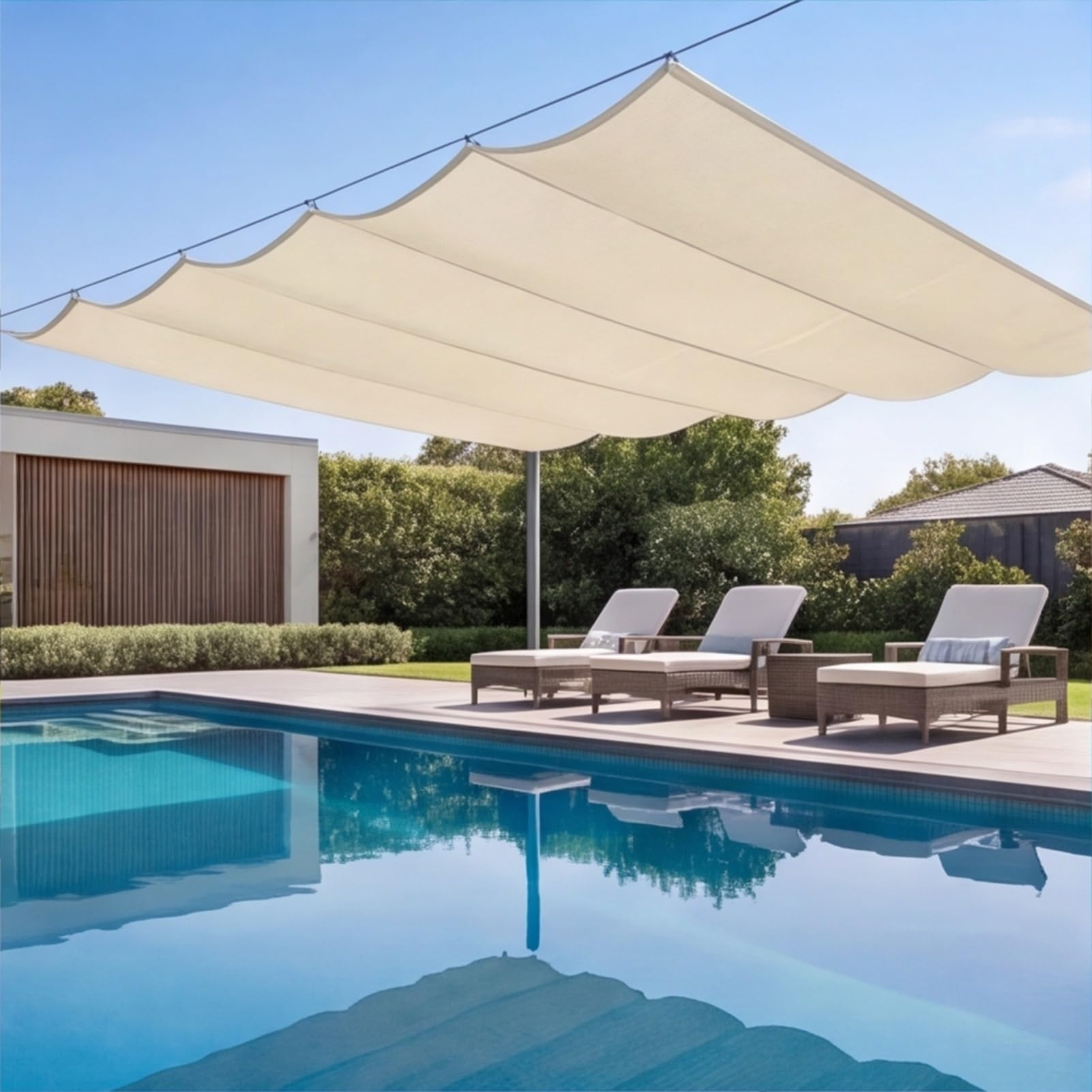 Einziehbares Welle Sonnensegel 170 x 300 cm Nach Maß Wetterfest Markise Maßgeschneidert Uv-Schutz & Reißfest für Markise Terrasse Deck Hof Veranda Pavillon, Elfenbein