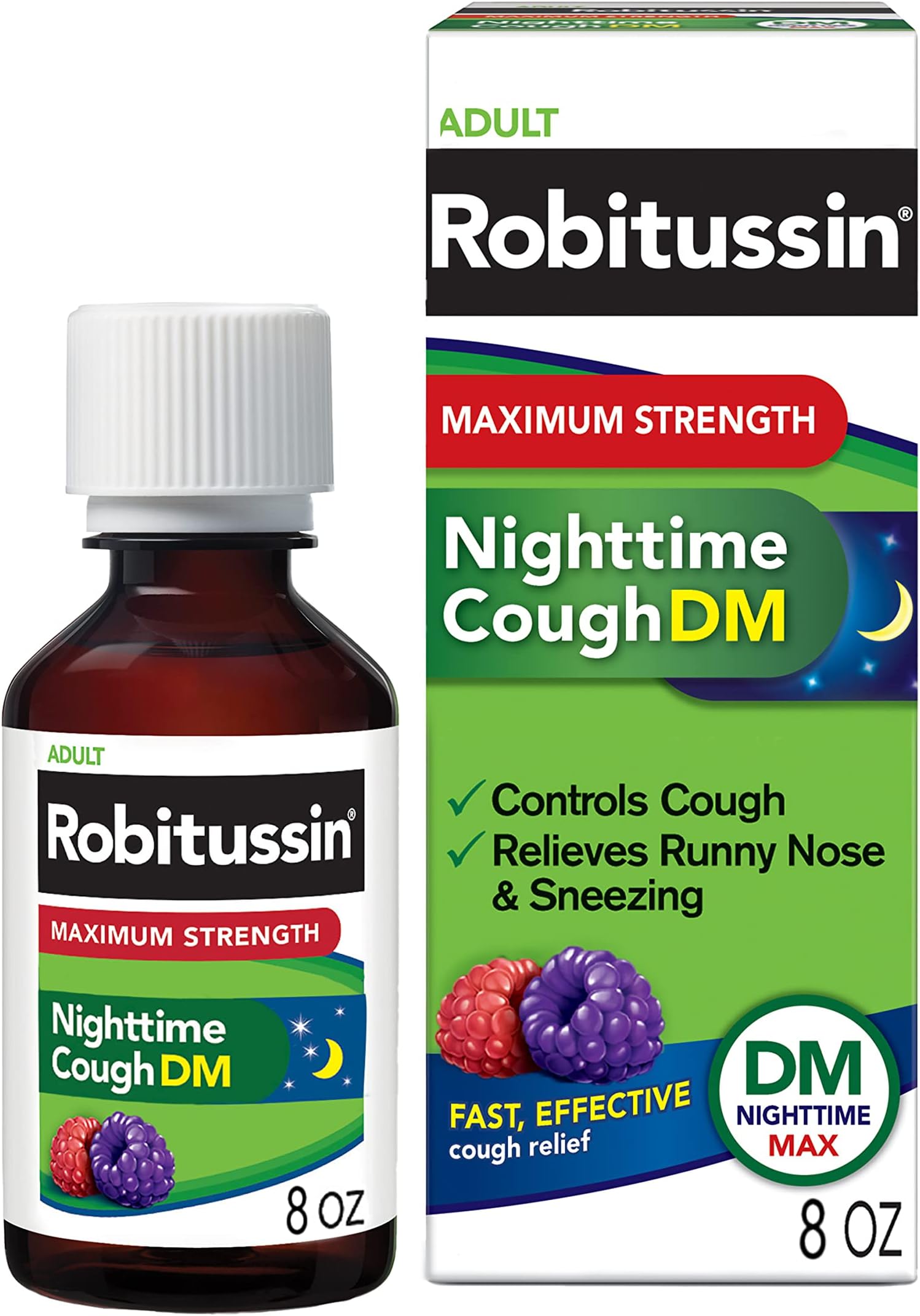 Maximum Strength Nighttime Cough DM Max, Adult Formula, Berry Flavor - 8 Fl Oz Bottle