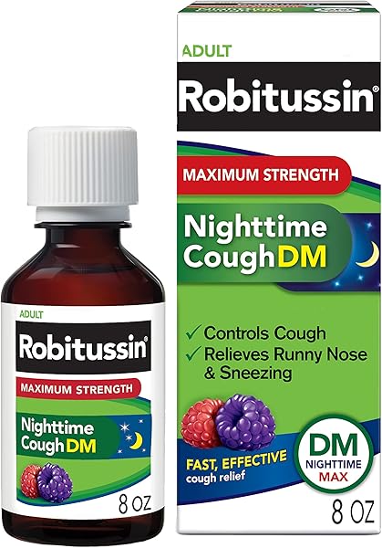 Robitussin Maximum Strength Nighttime Cough DM Max, Adult Formula, Berry Flavor - 8 Fl Oz Bottle