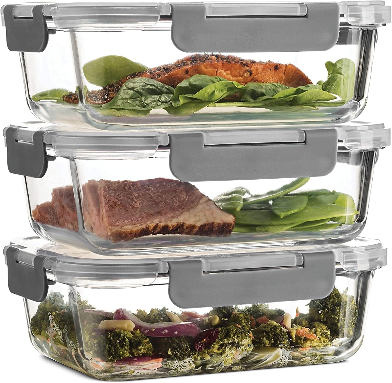 Airtight Glass Food Storage Container with Locking Lid Microwave and Oven Safe Leak Proof, BPA-Free Kitchen Tool Organizer for Home, Travel, Fridge, Office Use (600ml, Clear, Pack of 3pcs)