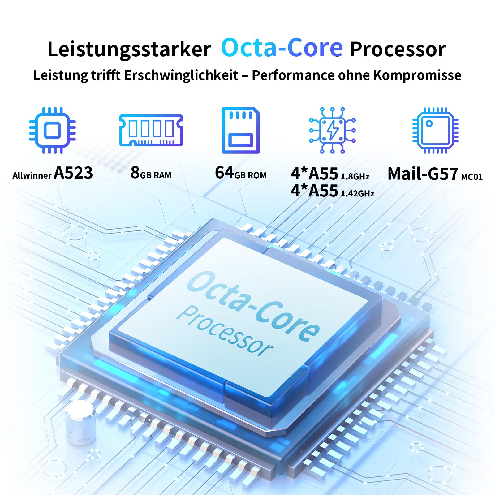 Tablet 10 Zoll Android 15: 2026 Neueste 7000mAh Octa-Core 8GB RAM+64GB 1TB TF Tablet PC WiFi 6 2.4G/5G Bluetooth 5.0 1280 * 800 FHD GMS Dual Kamera mit Tastatur Maus, Typ C, Adapter, Hülle, OTG, Stift