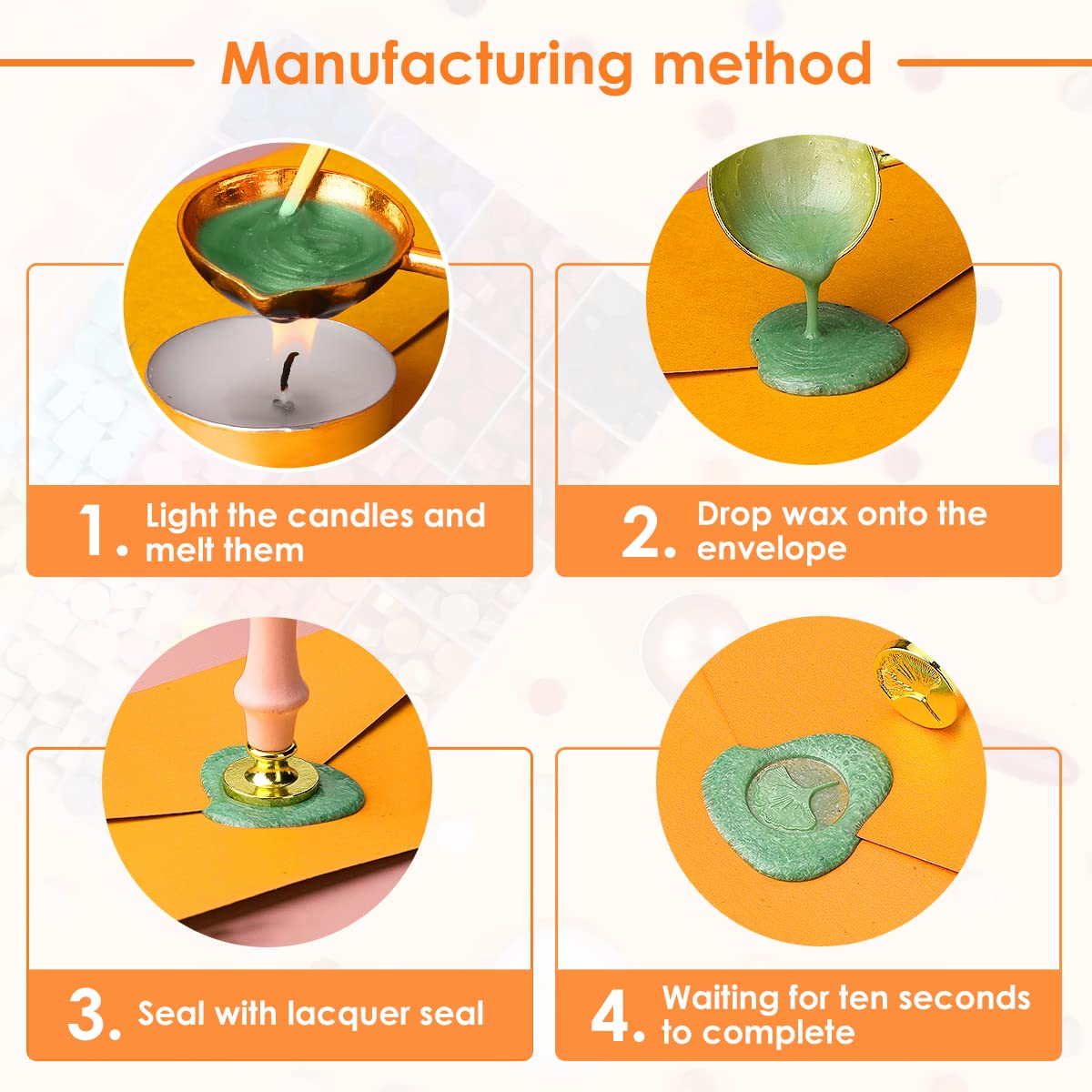 Scellement Lettres Artisanat Kit Cire à Cacheter 24 Couleurs - 600 Perles Octogonales + 4 Bougies + Cuillère Et Pince - Pour Mariage, Invitations Cire Bougie