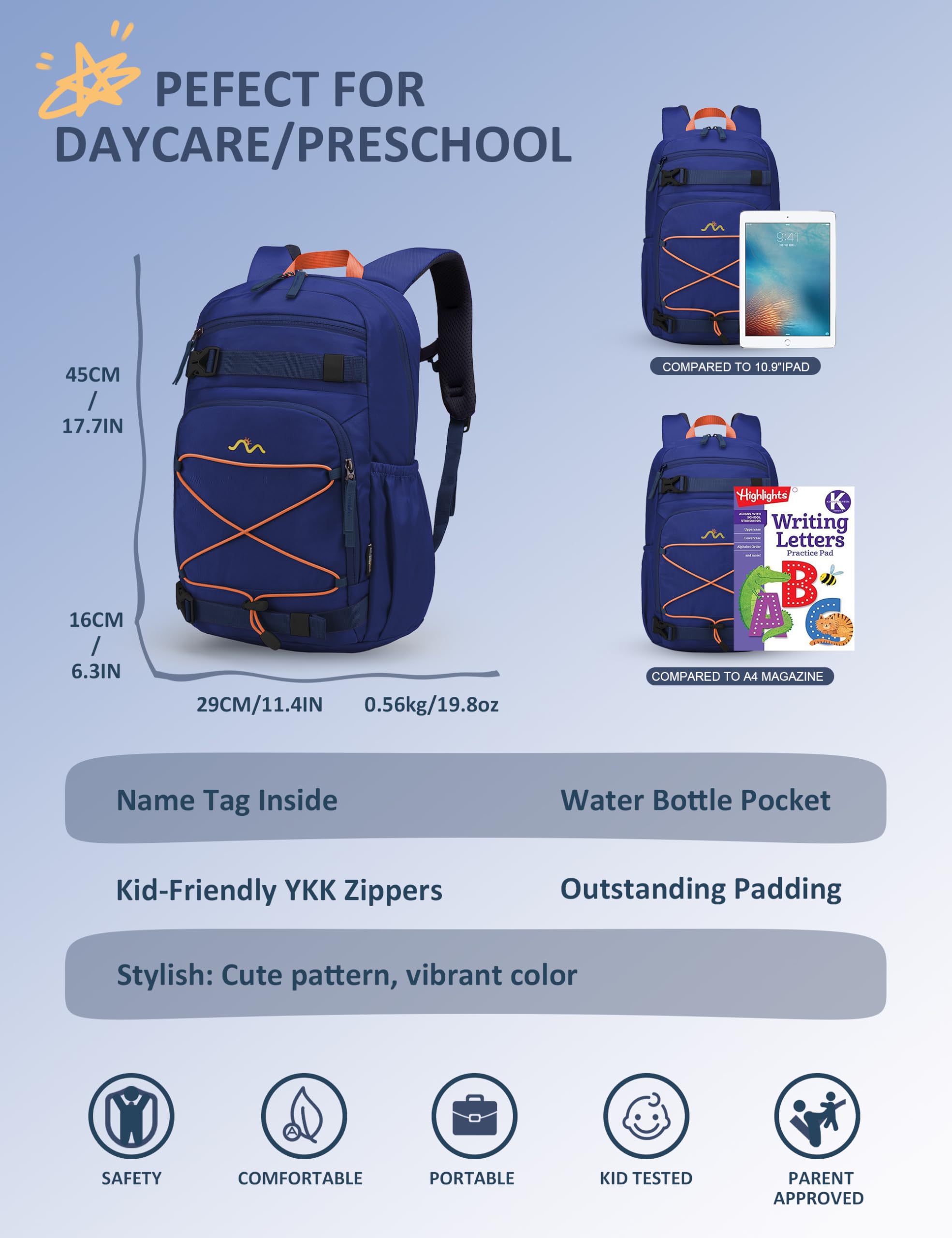 Mountaintop 15L/18L Cartable Fille Garcon Primaire Sac à Dos Enfant | 4-8 Ans avec Sangle de Poitrine Léger Sac A Dos Petit Cartable Fille Petit pour Voyage Randonnée