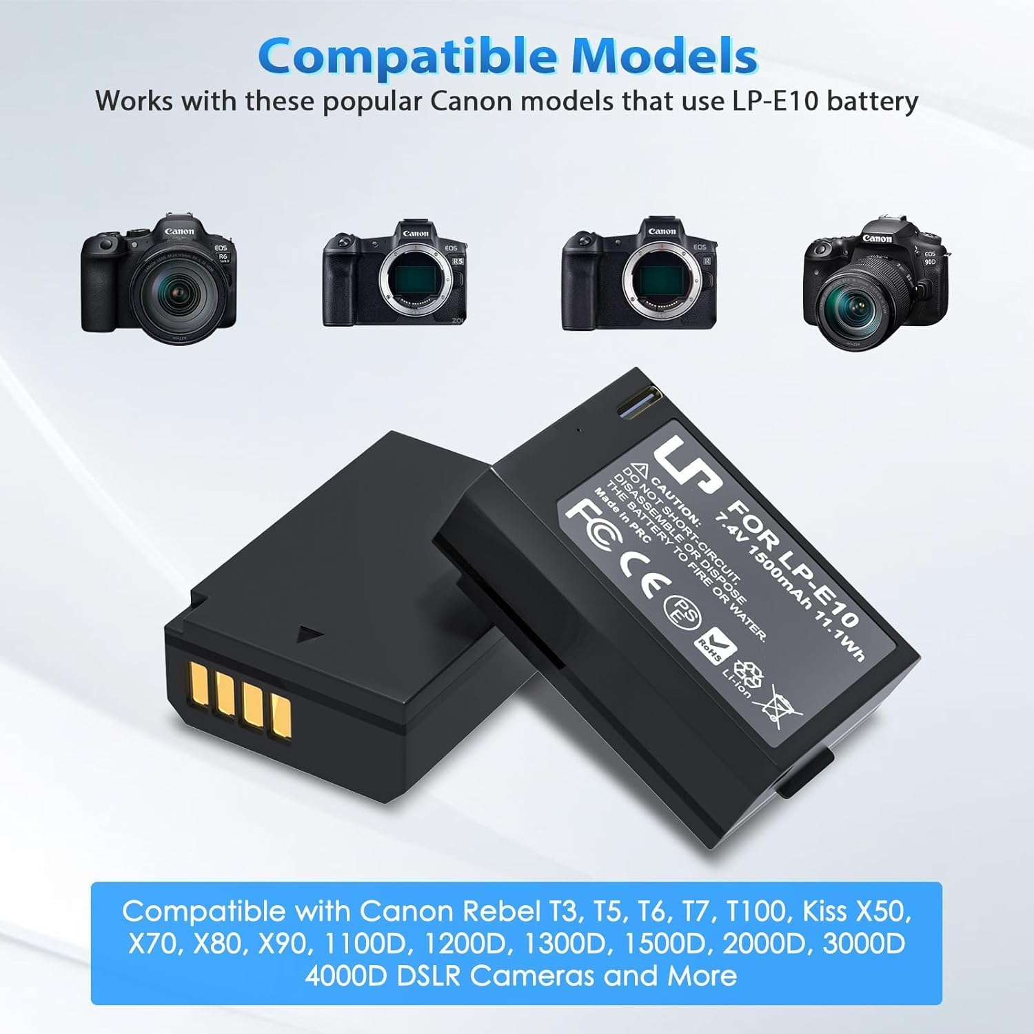 LP LP-E10 Battery 2-Pack 1500mAh USB-C Fast Charging for Canon E10 Batteries, EOS Rebel T7 T6 T5 T3 T100, Kiss X50 X70 X80 X90, EOS 1100D 1200D 1300D 1500D 2000D 3000D 4000D Digital Cameras & More