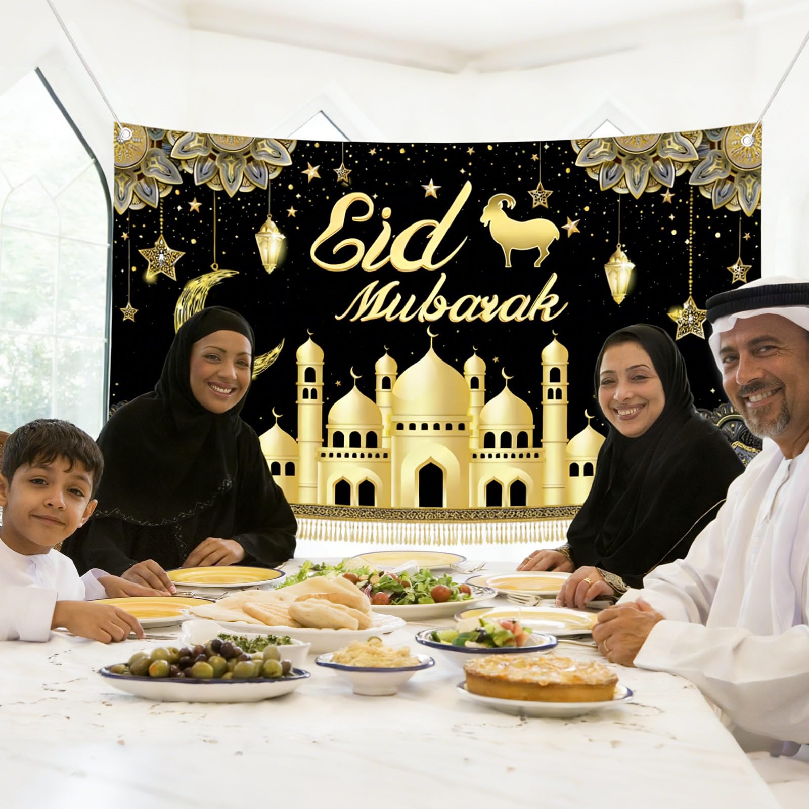 70x43Inch Eid Mubarak Banner, 2026 New Ramadan Mubarak Banner, Edge Covering & Durable Material Eid Banners - Image 3