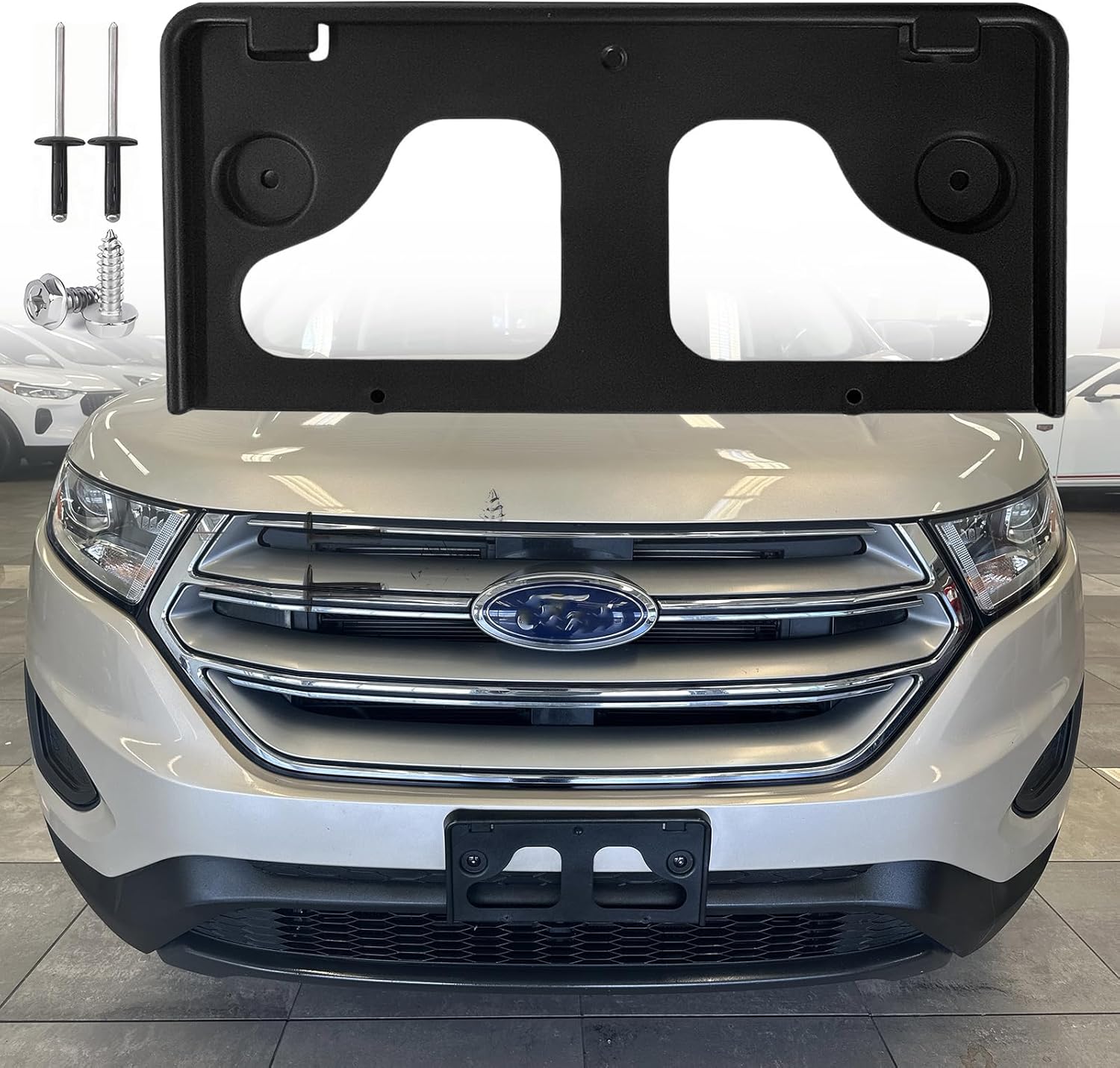 FASTCHE Front License Plate Frame Compatible with 2015 2016 2017 2018 Ford Edge Front Bumper License Plate Holder Mounting Bracket Replace # FT4Z17A385AA FO1068155