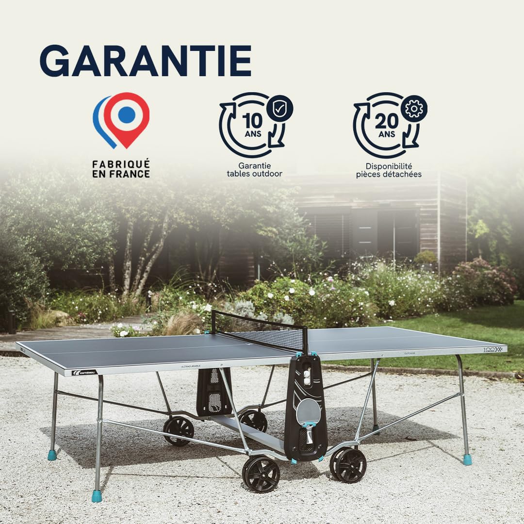 Cornilleau - Table de ping-Pong d'extérieur 100X Outdoor - Loisir de Jardin - Agrément FFTT - Bleu ou Gris