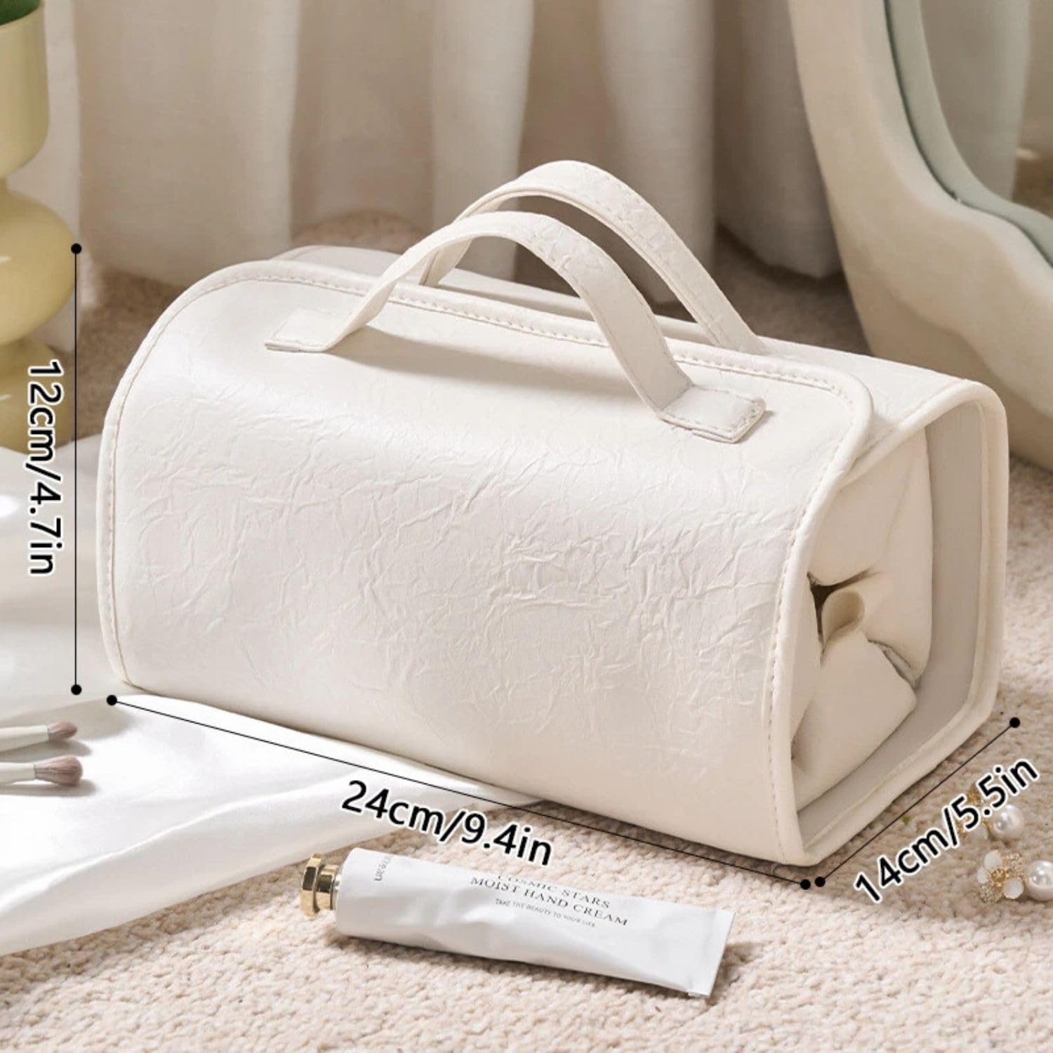 Swaman Premium PU Leather Tissue Box Holder with Handle | Portable Rectangular Facial Tissue Cover Case | Modern Napkin Storage Organizer for Car, Office, Living Room, Bedroom & Bathroom | White