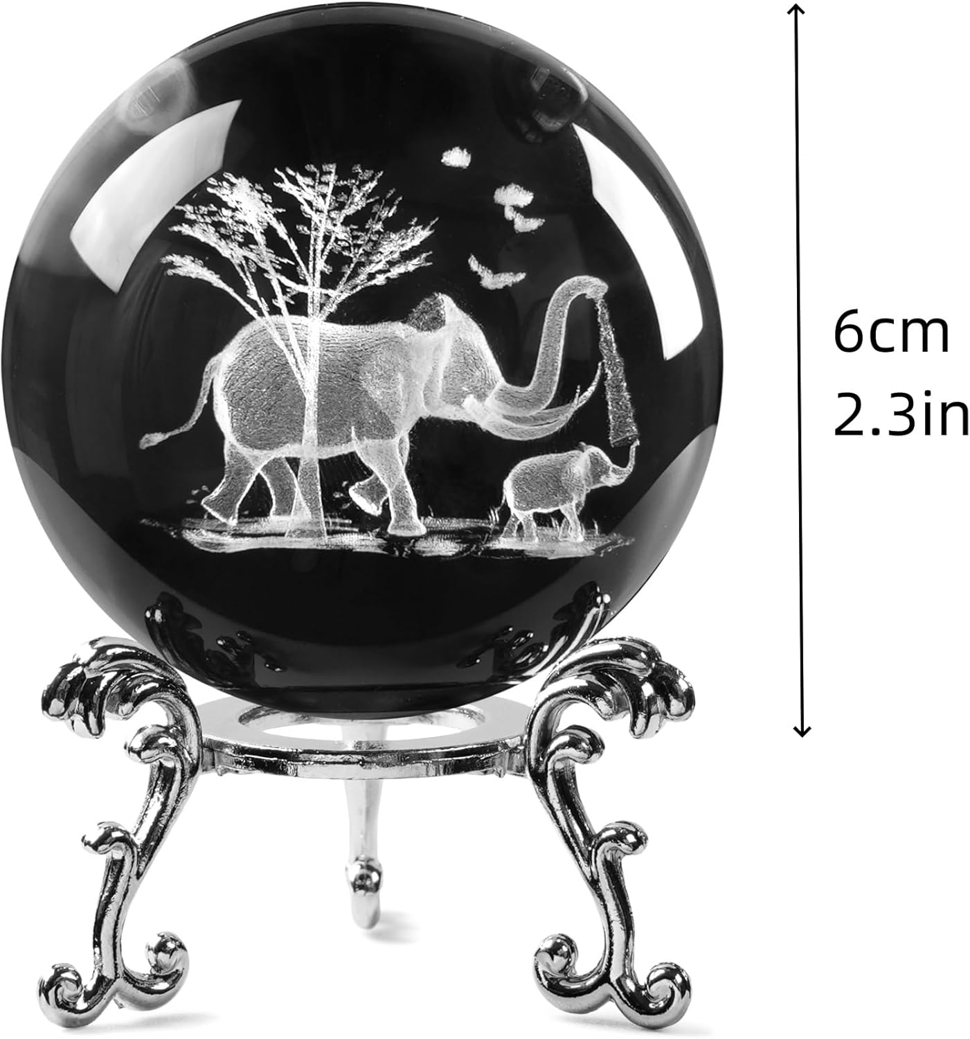 2.3in 3D Laser Engraved Mother Son Elephants Crystal Ball with Stand Elephant Figurine Glass Ball Decorative Sphere Table Decor Craft Paperweight - Image 5
