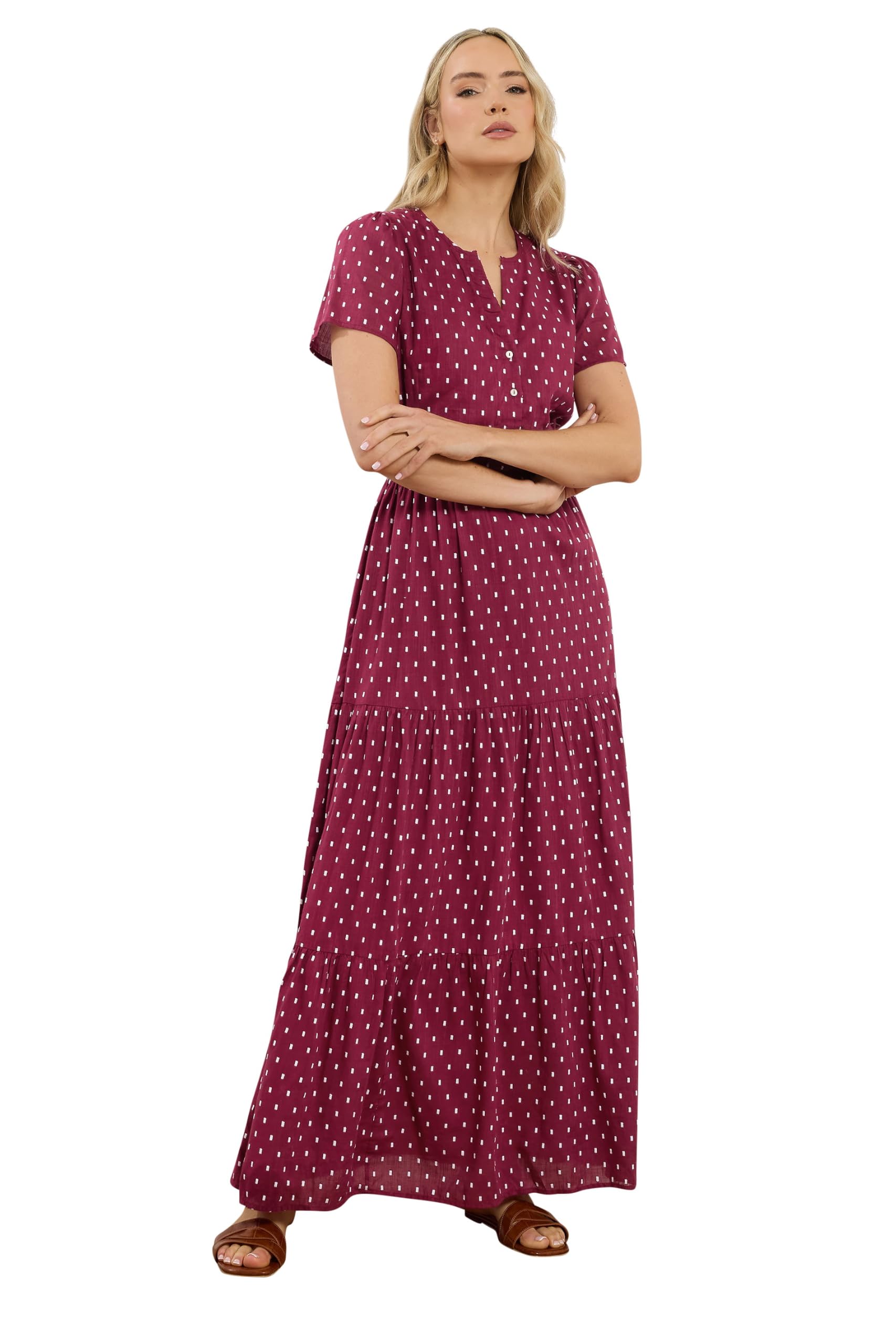 Long Tall Sally Women's Wine Tall Spot Tiered Maxi Dress In | : Size 14