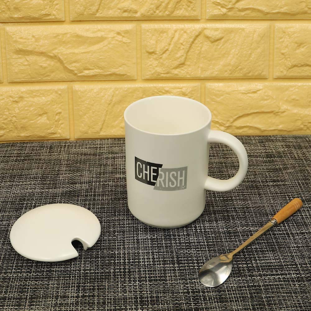 YATAI Cherish Ceramic Coffee Mug With Lid & Spoon Gift For Friend Lover Cups for Girlfriend Boyfriend Marble Coffee Mug – Ceramic Tea Cup Set