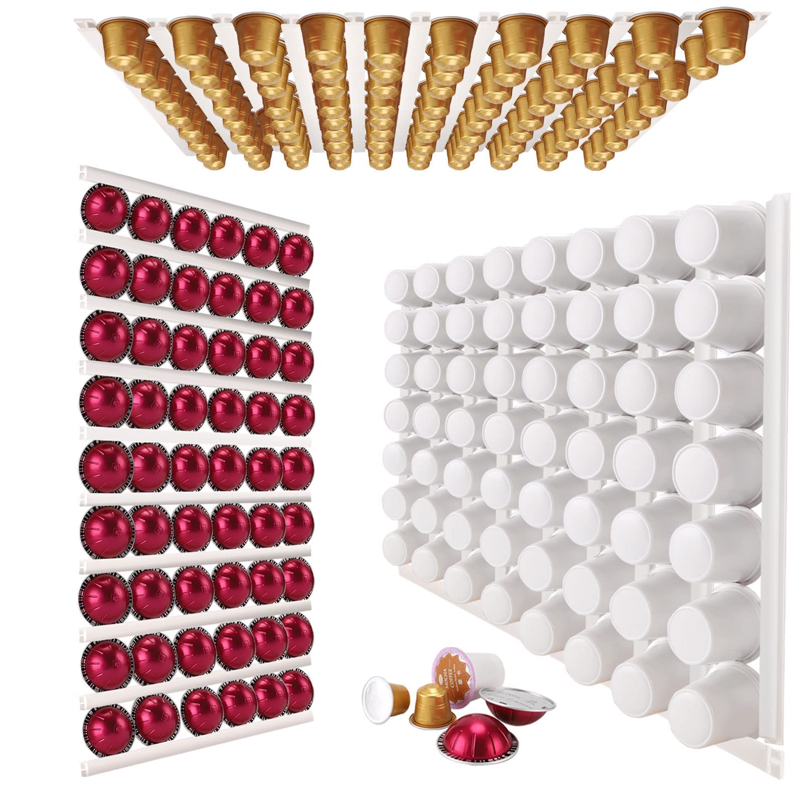 Firefish K Cup Holder, Wall Mount Coffee Pods Holder, Fits Any Brand Coffee Capsules Storage Removable Stickers Countertop Under Cabinets Fridge Organizer Coffee Station Bar Accessories-10 Pcs white