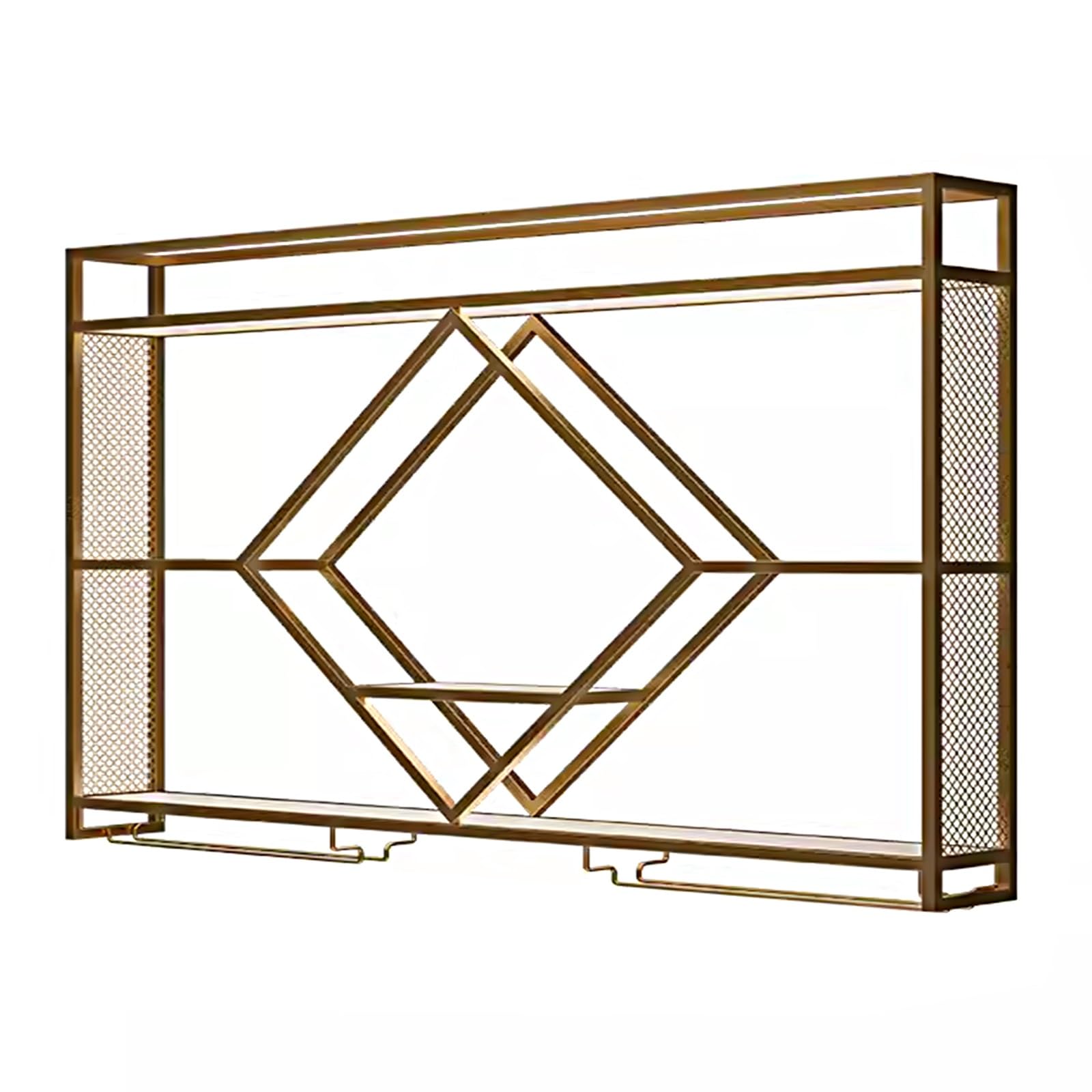 Wine Rack Wall Lujoso Botellero de Hierro Lacado en Forma de Diamante, Botellero de Pared para Vino con Luz LED y Portavasos para Cocina, Salón, Barr, Cafetería | Iron Lacquer Wine Rack, Industrial Bari Shelves for Home Barr, Kitchen, Dining Room(Gold,100