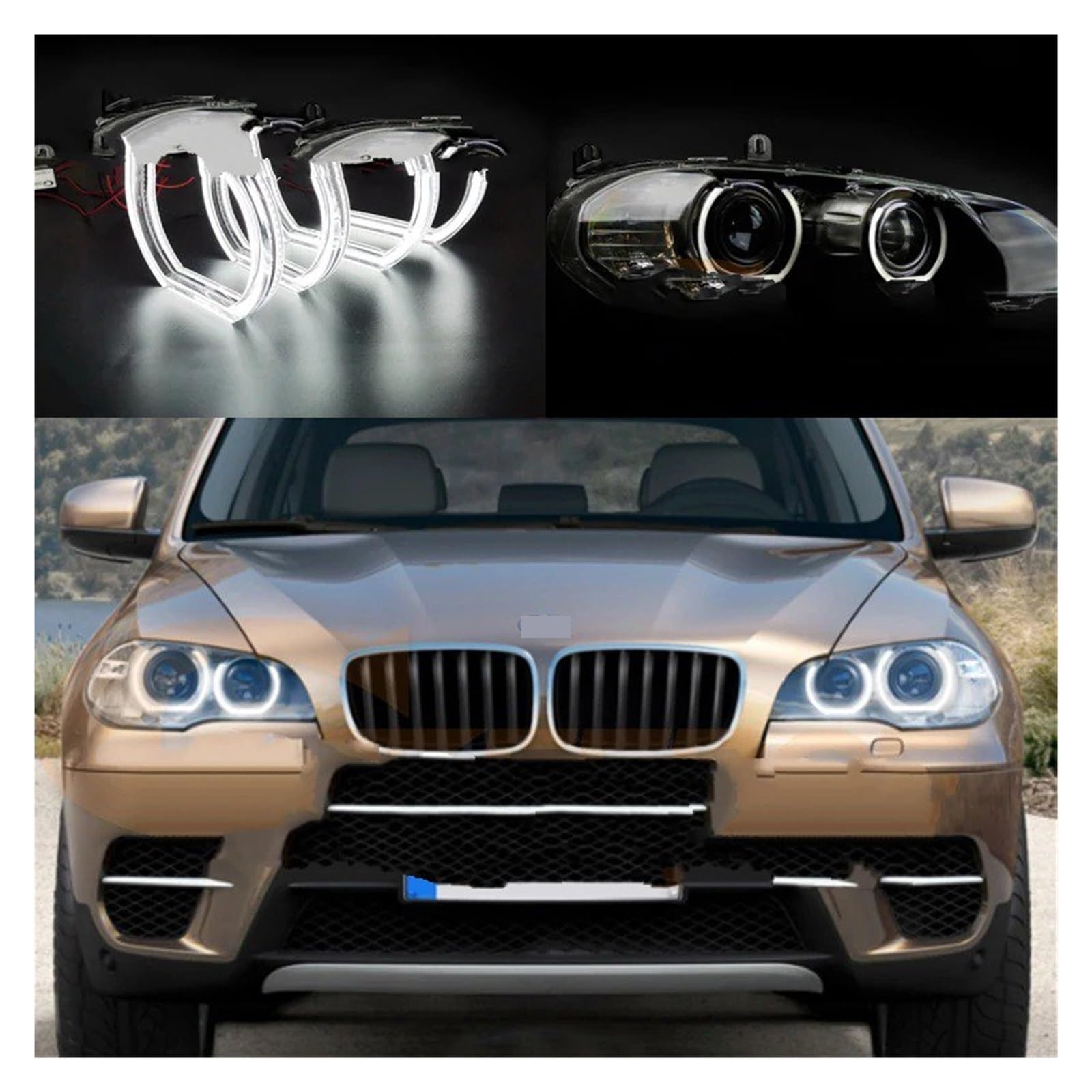 Conjunto Faros Celanteros Coche Para BMW Para X5 E53 E70 2000-2005 2006 2007 2008 2009 2010 2011 2012 2013 Para Kit De Ojos De Ángel LED Ultra Brillantes Anillos De Halo Luz De Día Faros Delanteros(2)
