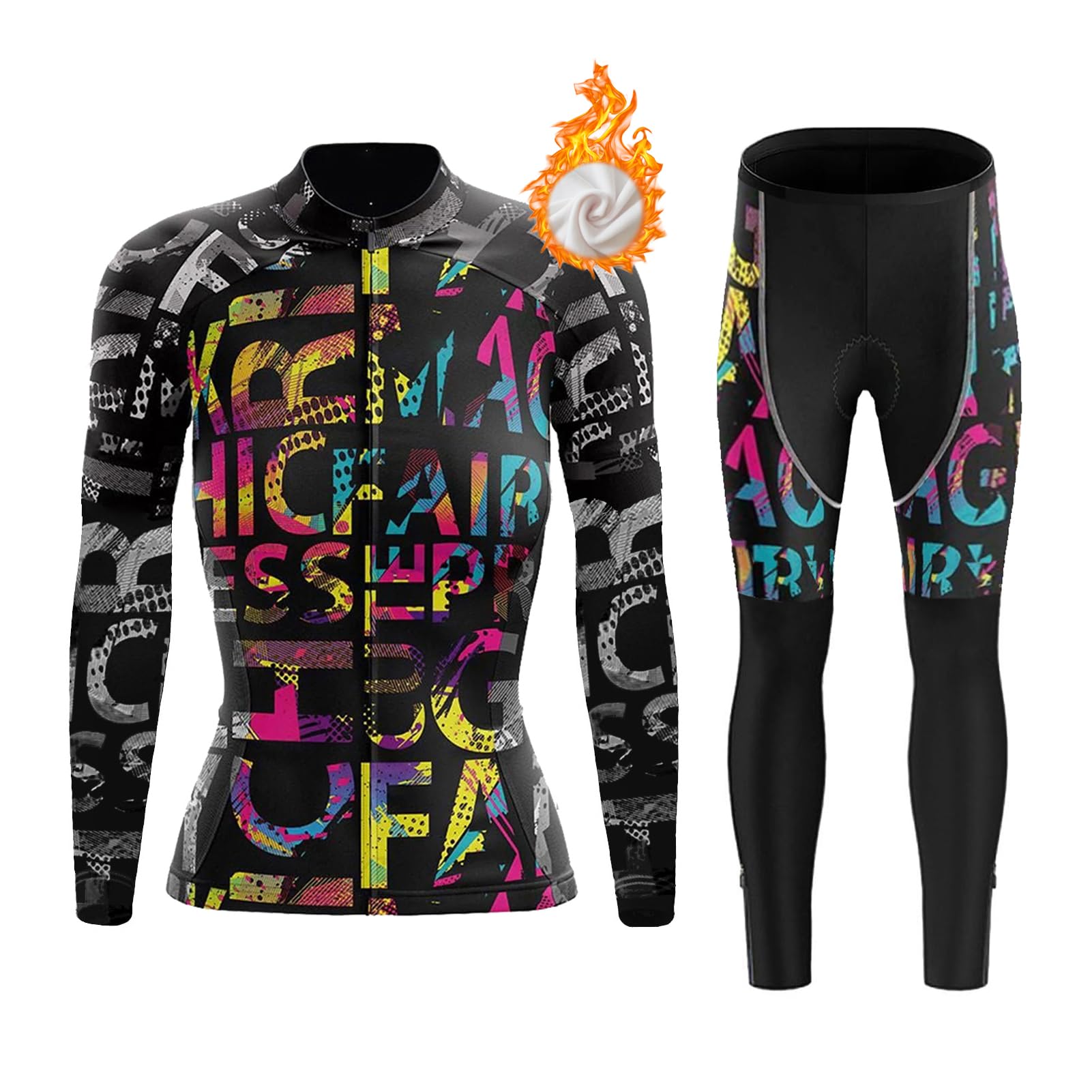 Ropa Ciclismo Mujer Invierno Maillot Bici MTB Polar Térmico Conjunto Ciclista,Traje Bicicleta Chaquetas Manga Larga y Pantalones con 19D Gel Acolchado,Completa Jerseys Ciclo Transpirable Secado Rápido