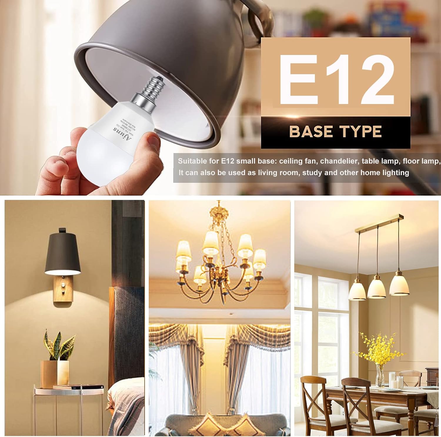 LED Ceiling Fan Light Bulbs 40W Equivalent 120V LED Candle Holder Bulb, 5W 2700K Warm White Used for Chandeliers, Ceiling Fan Lights, Wall Chandeliers, etc, E12 Base 4Packs
