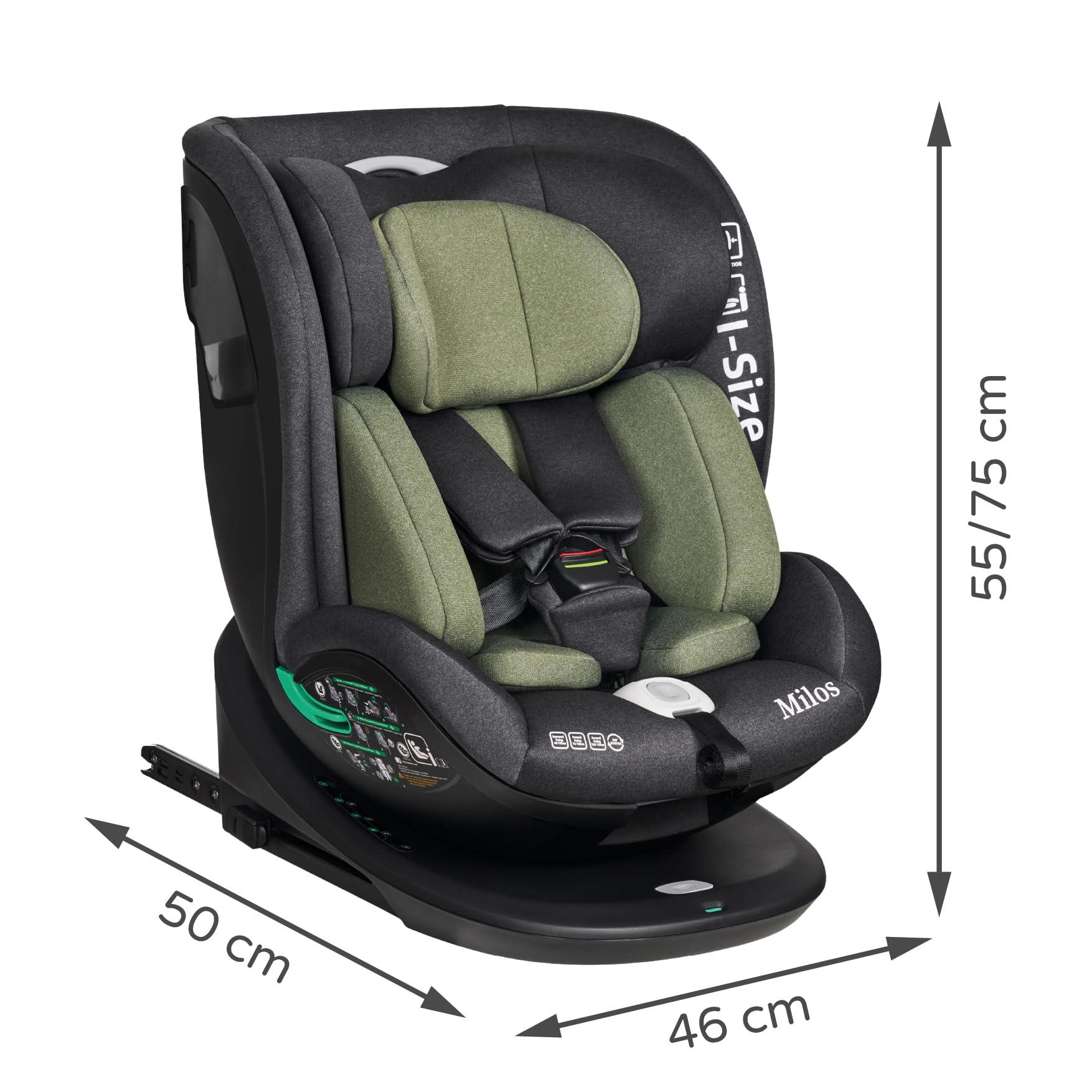 Ms Milos I-Size Fotel samochodowy obrotowy o 360° z ISOFIX, 40-150 cm (0~36 kg), ok. 0-12 lat