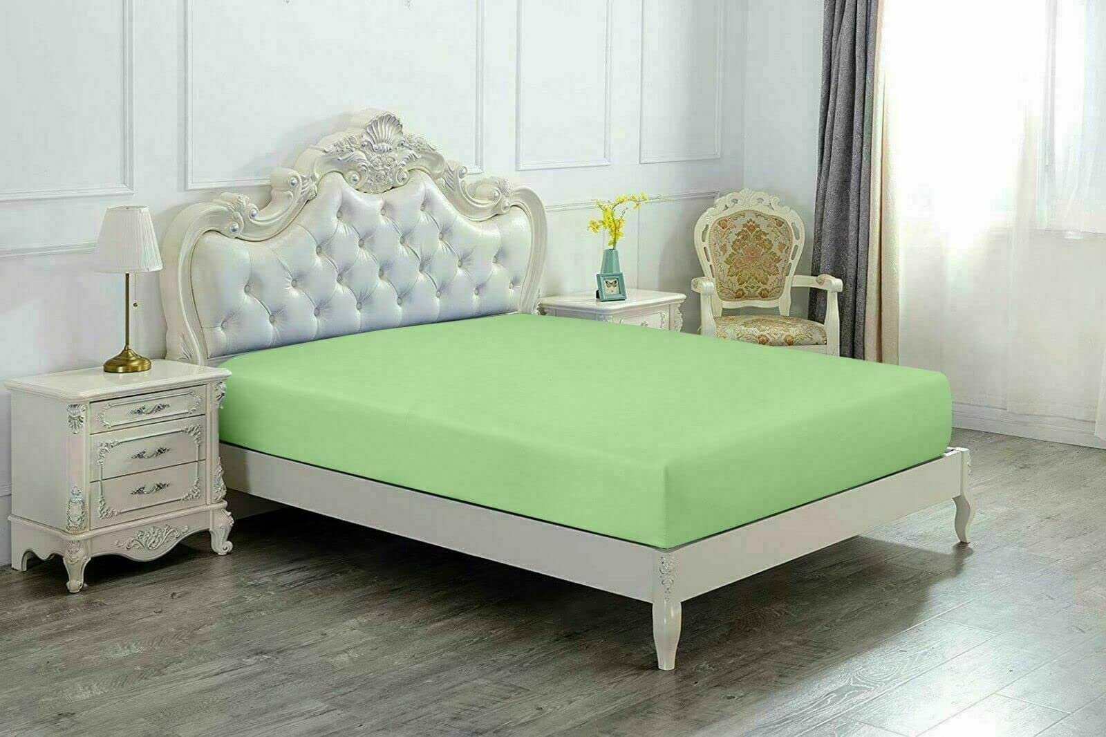 Super Soft 40 cm Extra Deep Fitted Sheet – Easy Care Polycotton Depth Pocket Bed Sheets For Mattress (Light Green, King)