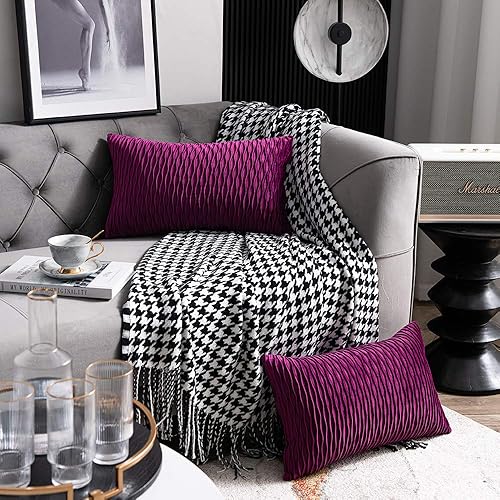 Miniatura 3 de DEZENE - Fundas decorativas para cojín, diseño de rayas 2 fundas cuadradas de terciopelo, para sofá rústico