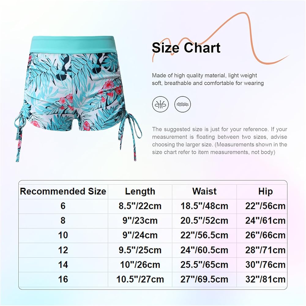 Ranrann Short De Bain Fille Fleurie - Bas De Maillot Confortable Et Rapide à Sécher Pour Plage Et Piscine, 5-16 Ans
