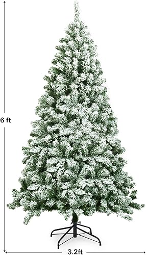 Miniatura 7 de Happygrill Árbol de Navidad artificial con bisagras de 6 pies, pino flocado con soporte de metal sólido, árbol de Navidad para interiores y