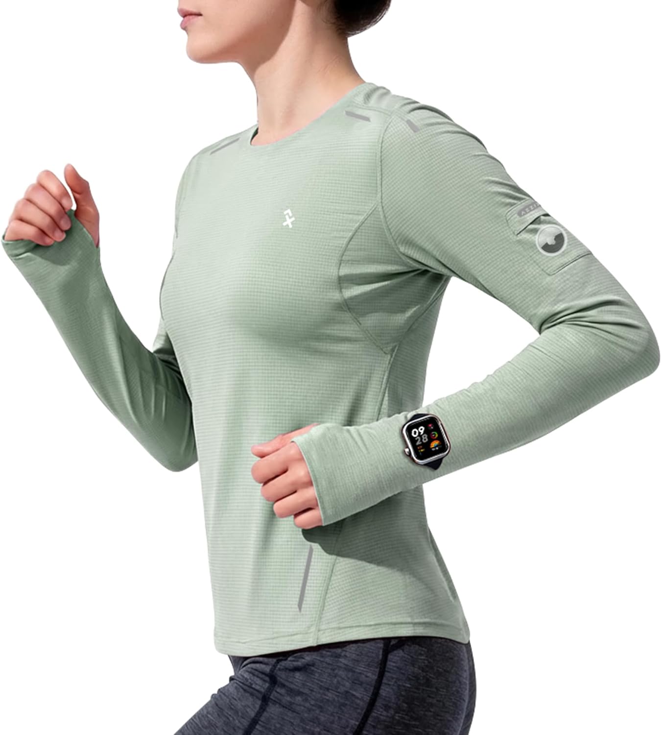 Long Sleeve Running Shirts for Women with Window Watch & Thumb Hole, Moisture-Wicking Reflective Workout Gym Tops