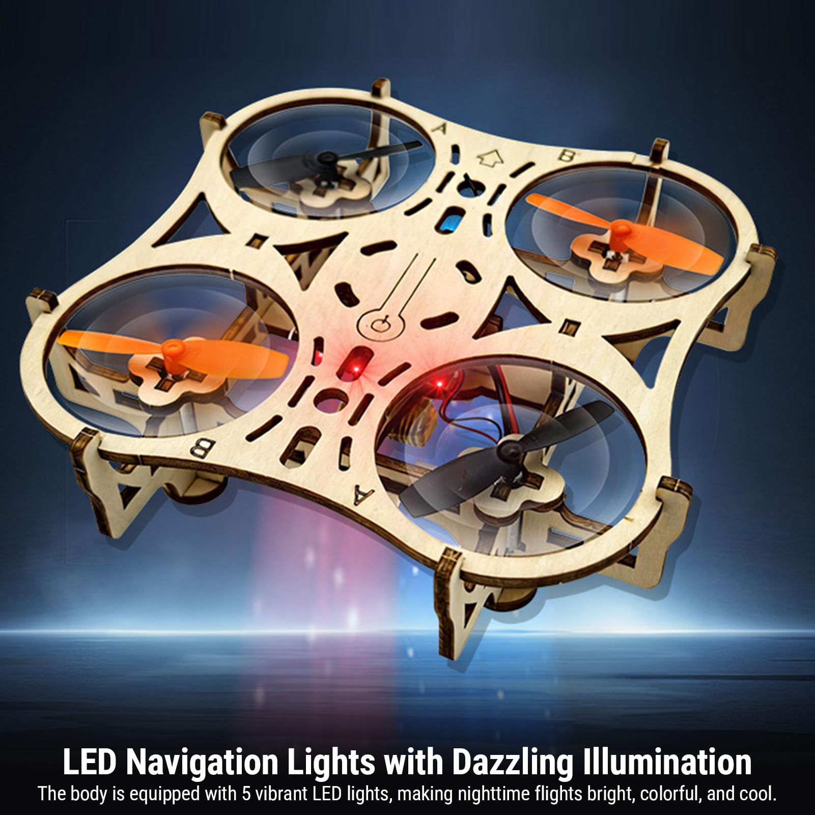 Annadue Kit di Costruzione Drone in Legno Fai da Te Puzzle 3D STEM RC Quadcopter con una Chiave di Decollo 3 velocità e Arresto di Emergenza Giocattolo Scientifico Educativo per Bambini